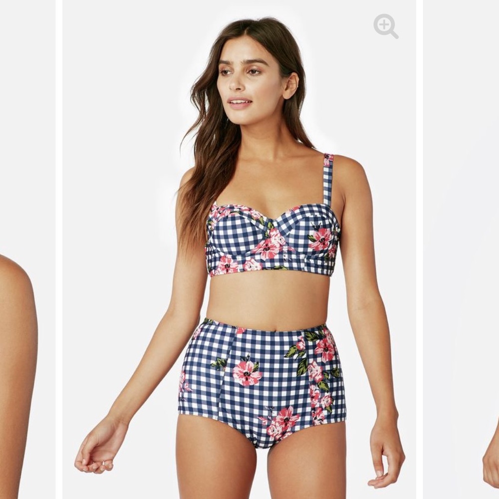 Indigo gingham high waisted bikini